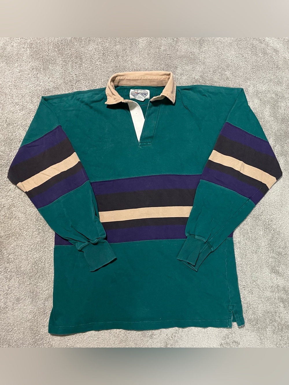 Vintage Britches Great Outdoors Rugby Shirt Mens M 100% Cotton Striped Boxy Fit